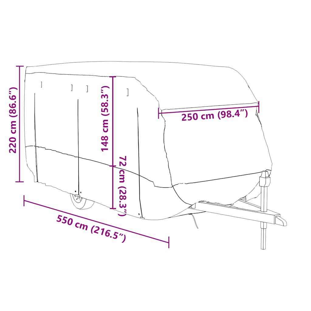 Campingvogntrekk grå 550x250x220 cm ikke-vevet stoff vidaXL