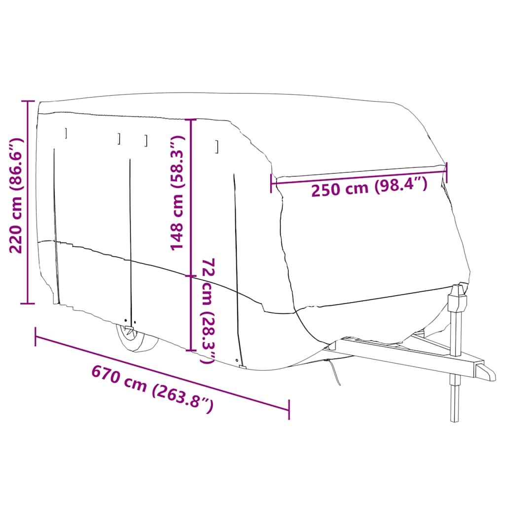 Campingvogntrekk grå 670x250x220 cm ikke-vevet stoff