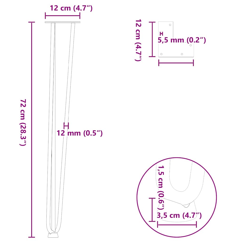 hårnålsben til konsollbord 4 stk antrasitt 72 cm massivt stål