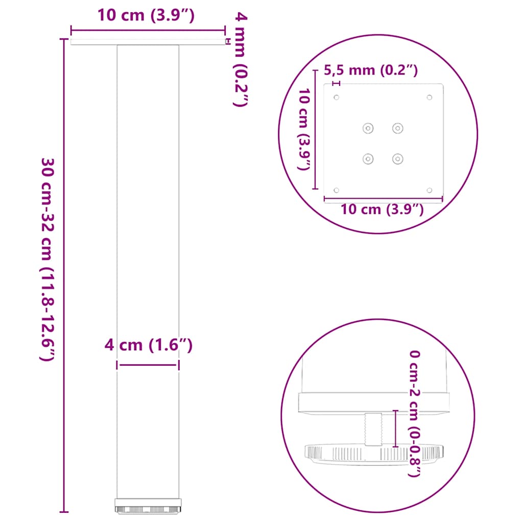 Salongbordben 4 stk svart 30-32 cm stål vidaXL