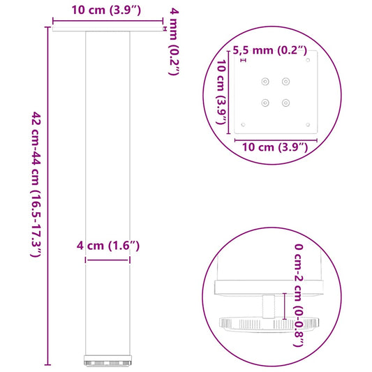 Salongbordben 4 stk hvite 42–44 cm stål vidaXL