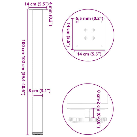 Barbordben 4 stk hvite 100-102 cm stål