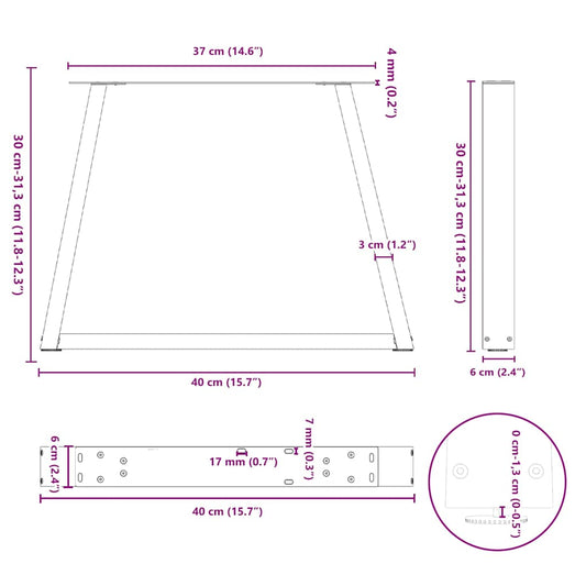 Salongbordben V-formet 2 stk svart 40x(30-31,3) cm stål