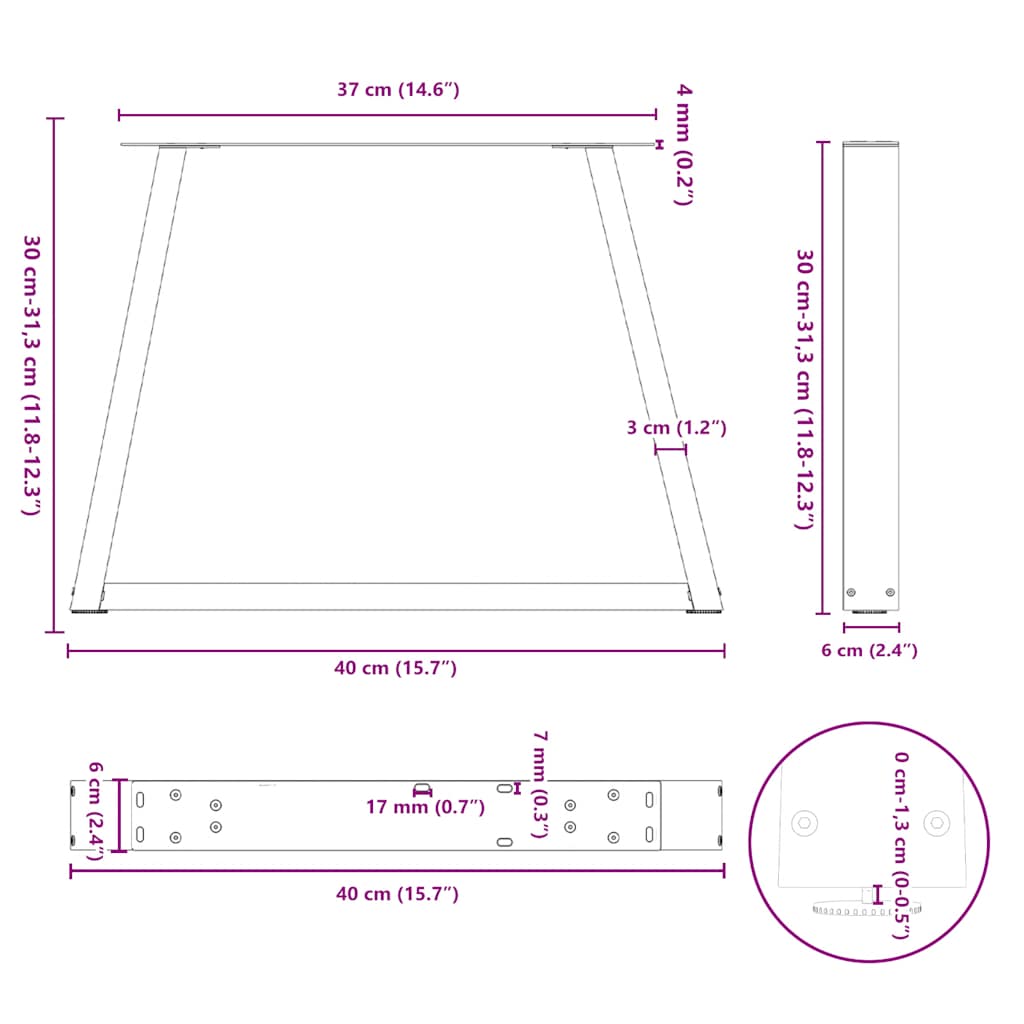Salongbordben V-formet 2 stk antrasitt 40x(30-31,3) cm stål vidaXL