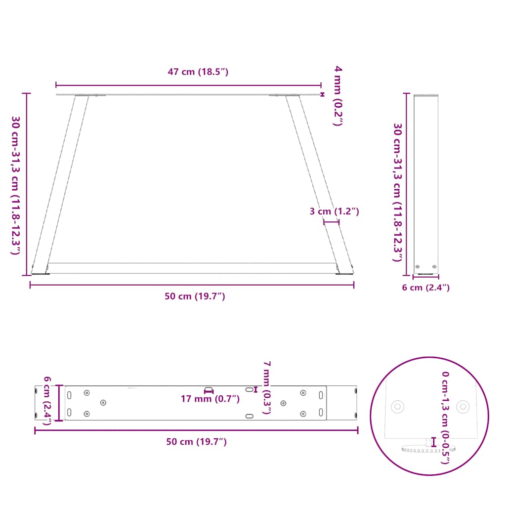 Salongbordben V-formet 2 stk hvit 50x(30-31,3) cm stål