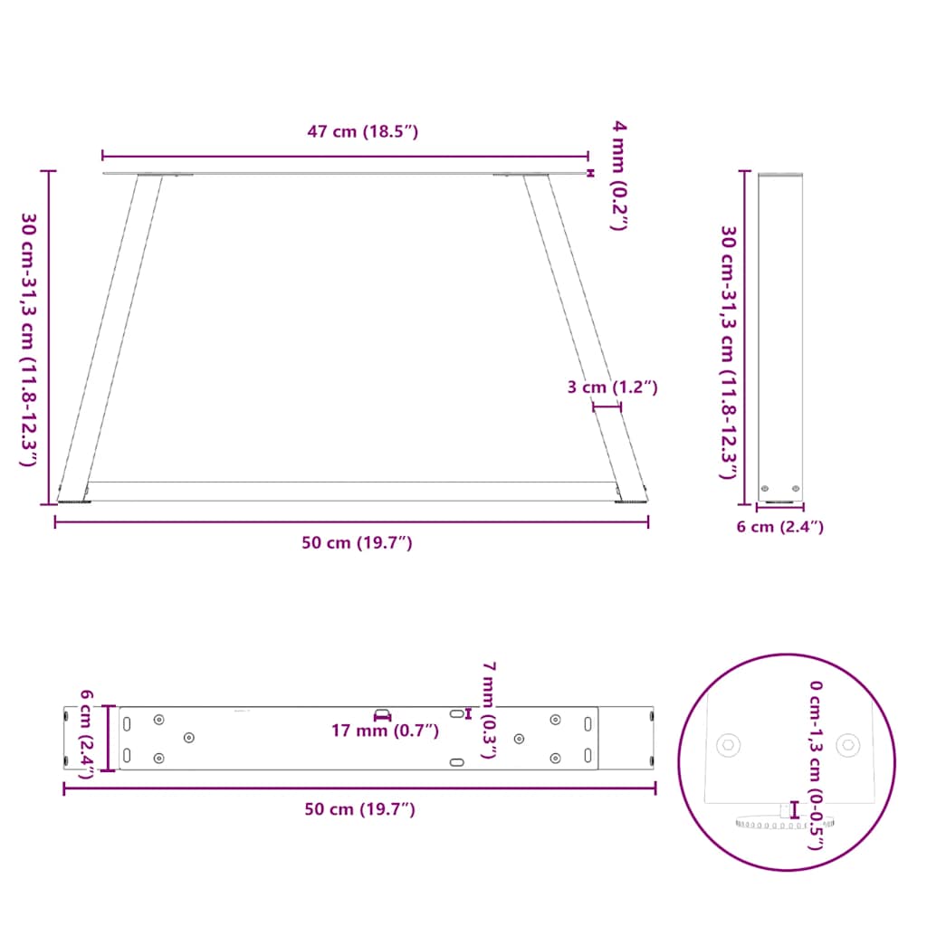 Salongbordben V-formet 2 stk antrasitt 50x(30-31,3) cm stål