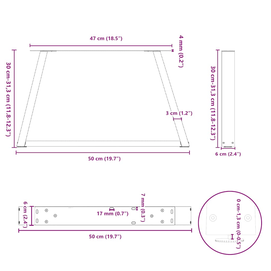 Salongbordben V-formet 2 stk naturstål 50x(30-31,3) cm stål