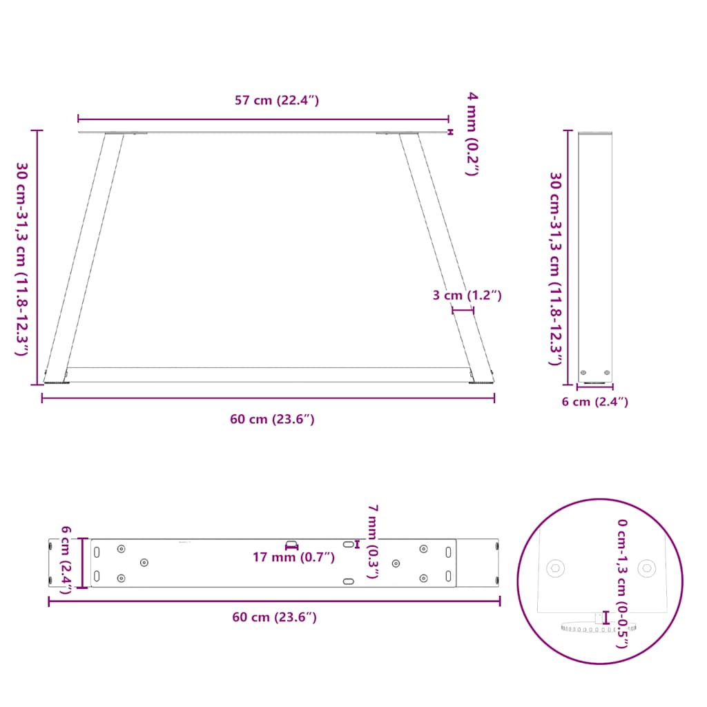 Salongbordben V-formet 2 stk svart 60 x (30-31,3) cm stål