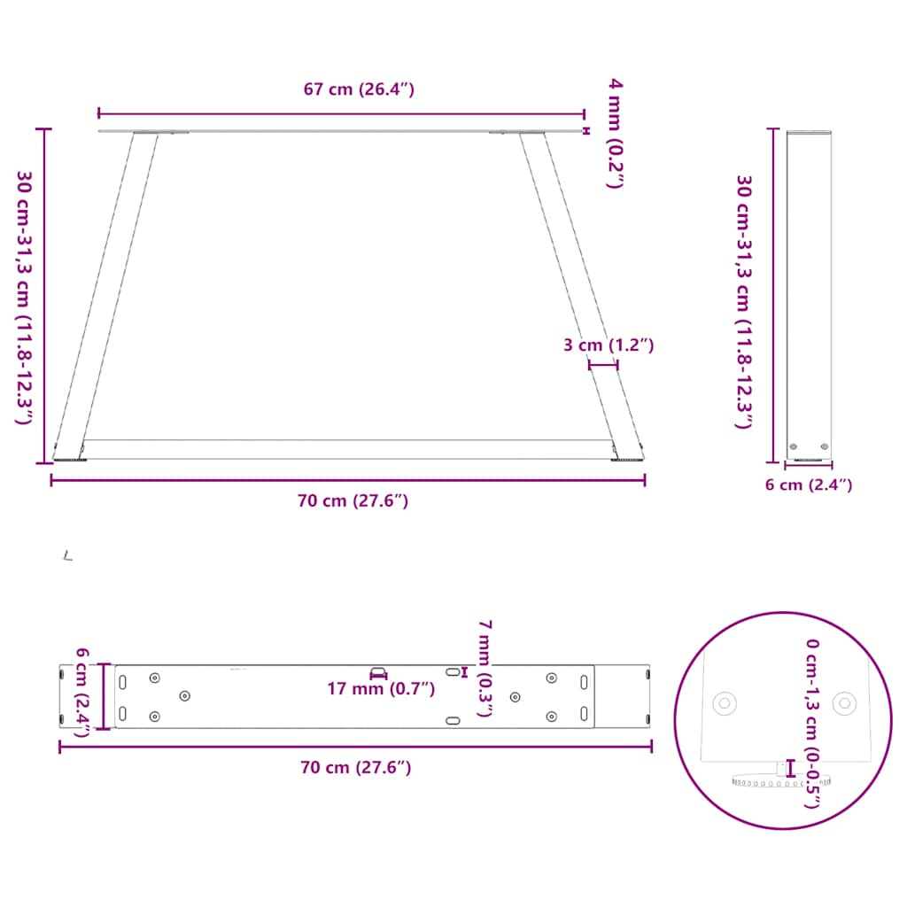 Salongbordben V-formet 2 stk antrasitt 70 x (30-31,3) cm stål