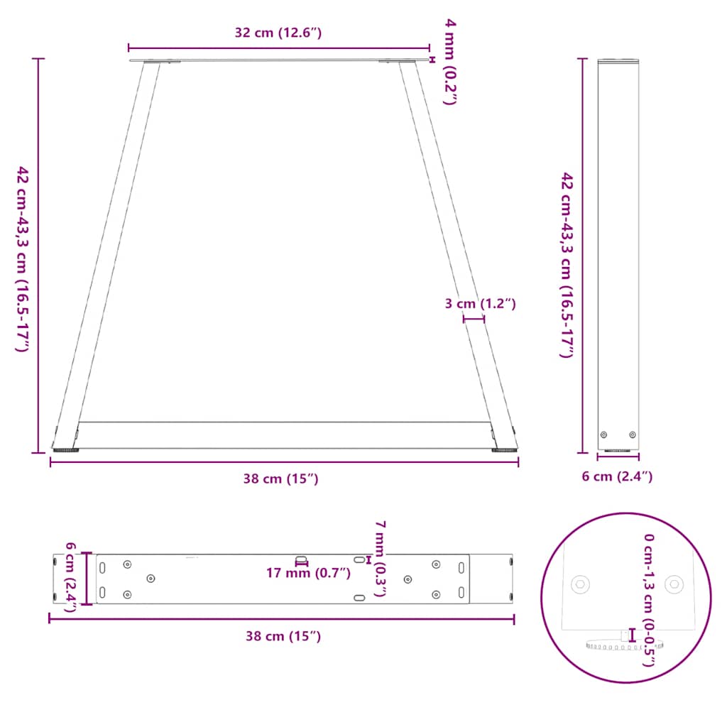 Salongbordben V-formet 2 stk hvit 38 x (42-43,3) cm stål vidaXL