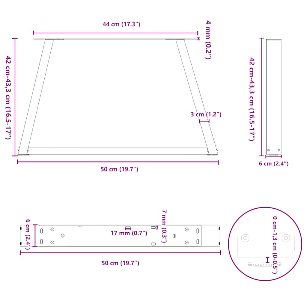 Salongbordben V-formet 2 stk antrasitt 50x(42-43,3) cm stål vidaXL