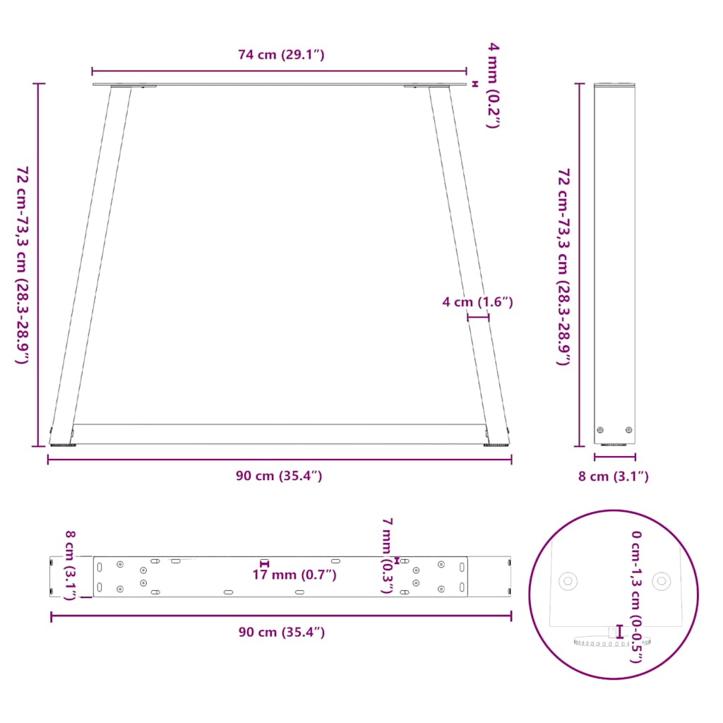 Spisebordben V-formet 2 stk hvit 90 x (72-73,3) cm stål vidaXL