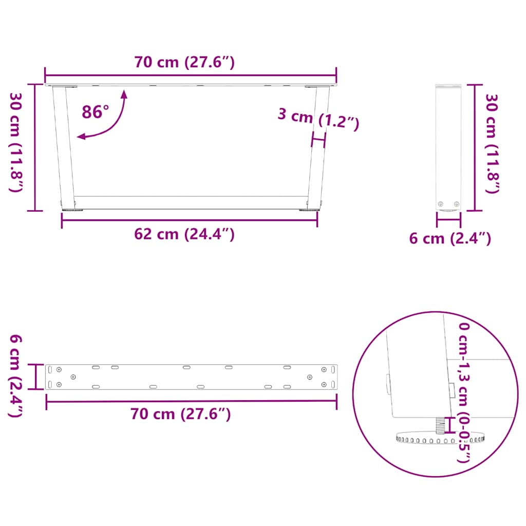Salongbordben V-formet 2 stk antrasitt 70 x (30-31,3) cm stål