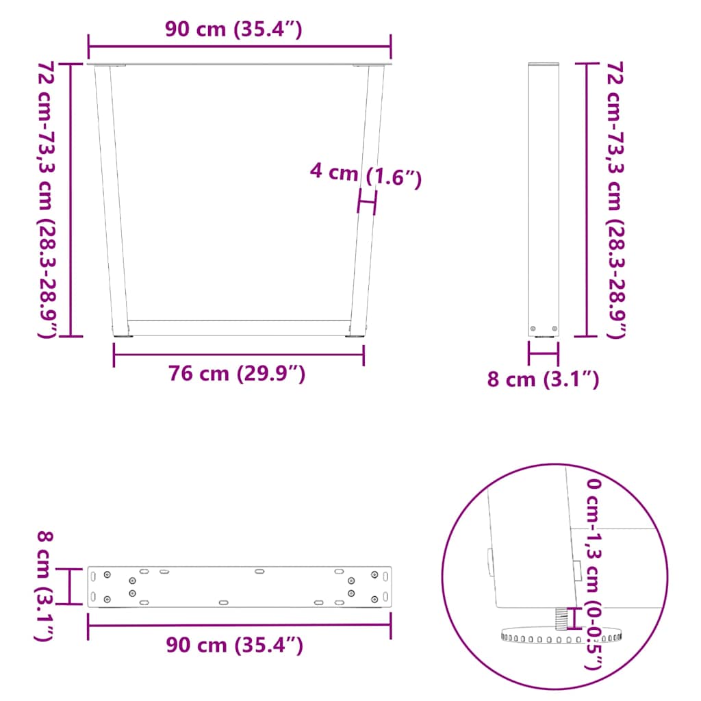 Spisebordben V-formet 3 stk antrasitt 90 x (72-73,3) cm stål