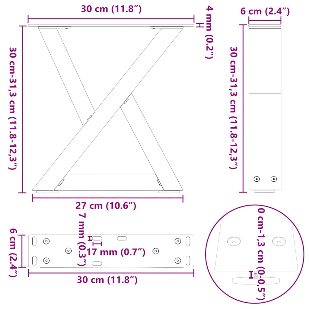 Salongbordben 2 stk svart 30x(30-31,3) cm stål