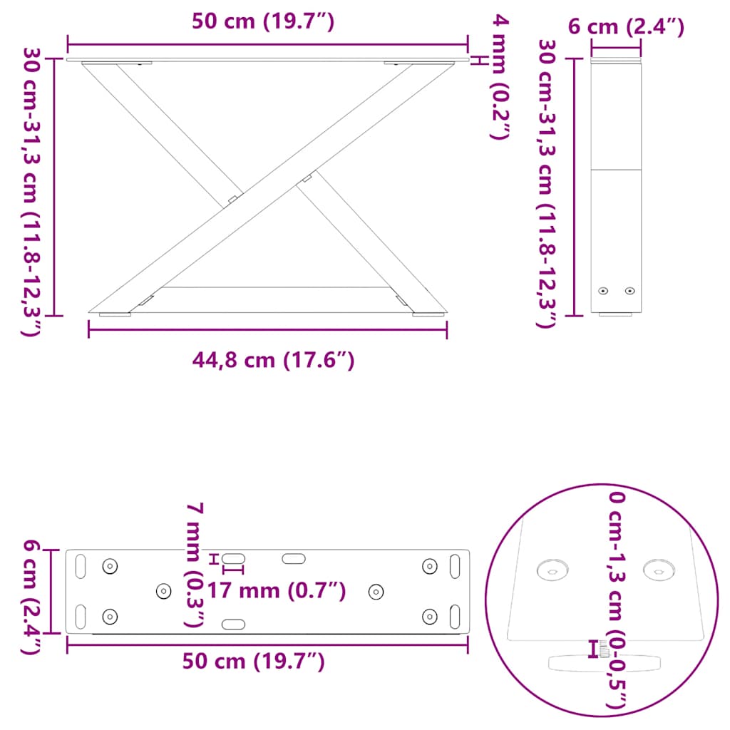 Salongbordben 2 stk svart 50x(30-31,3) cm stål