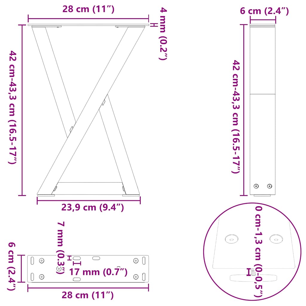 Salongbordben 2 stk antrasitt 28 x (42-43,3) cm stål