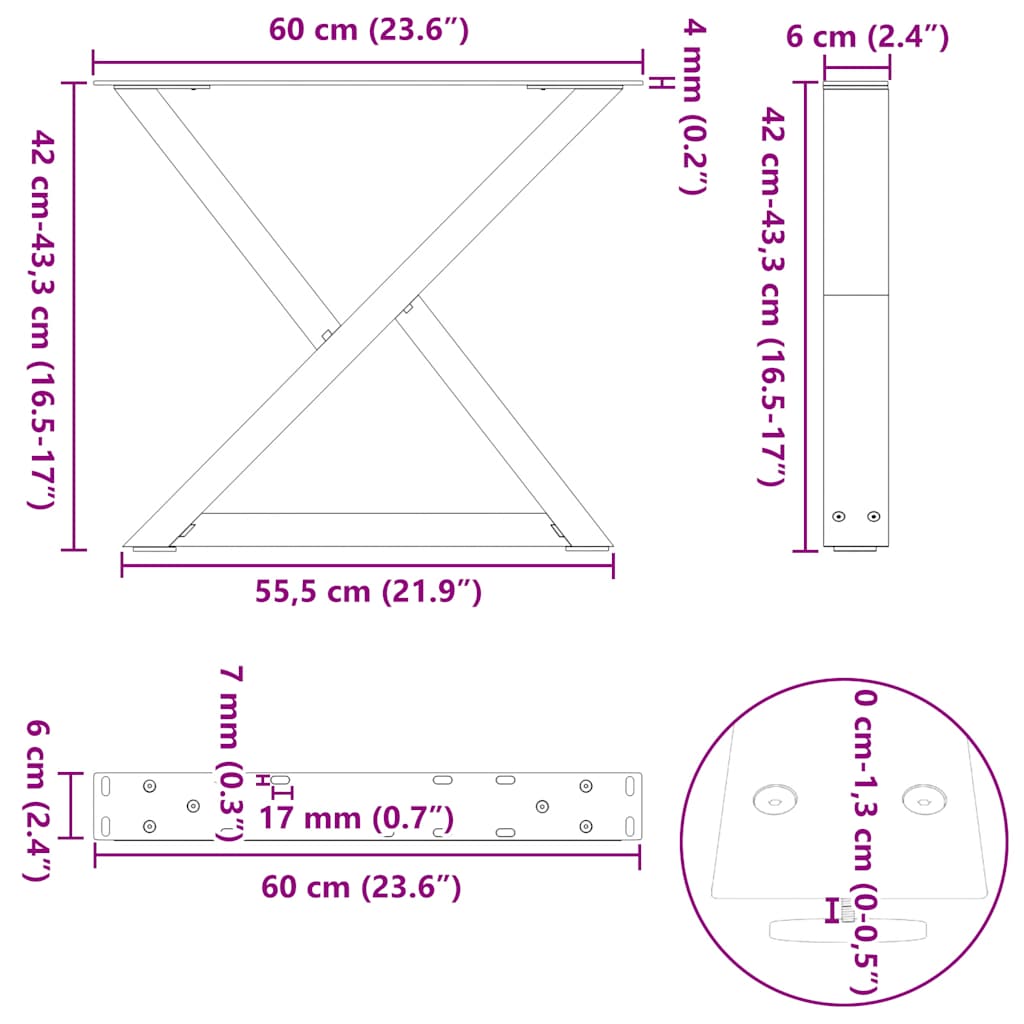 Salongbordben 2 stk hvite 60 x (42-43,3) cm stål