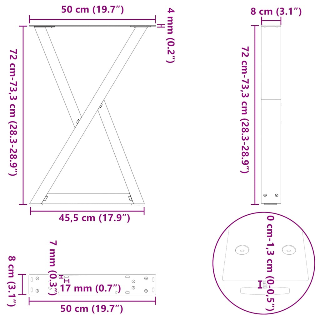Spisebordben 2 stk svart 50x(72-73,3) cm stål