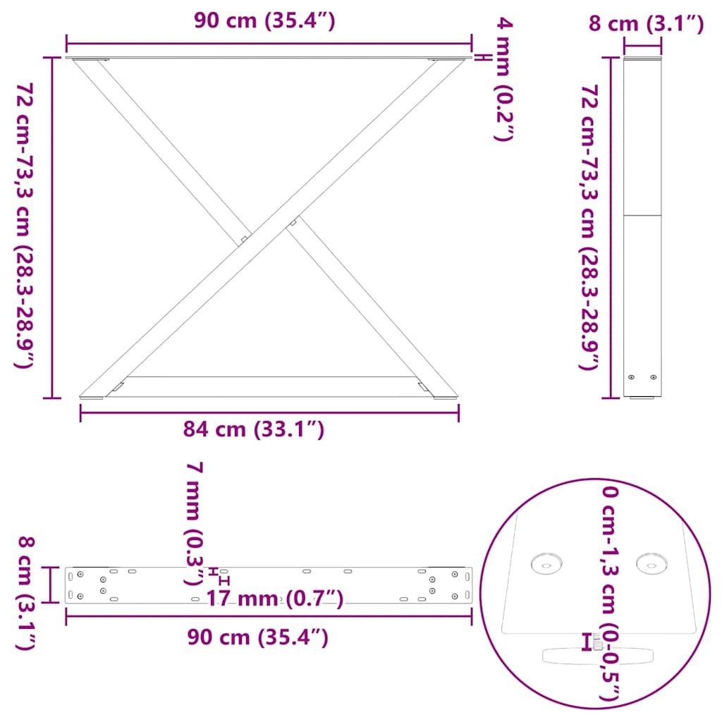 Spisebordben 2 stk svart 90 x (72-73,3) cm stål vidaXL