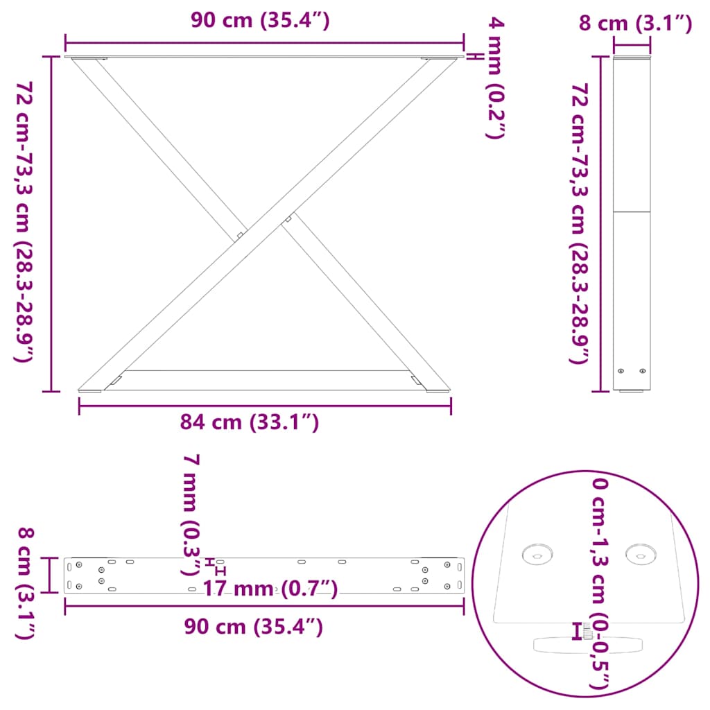 Spisebordben 2 stk hvite 90 x (72-73,3) cm stål