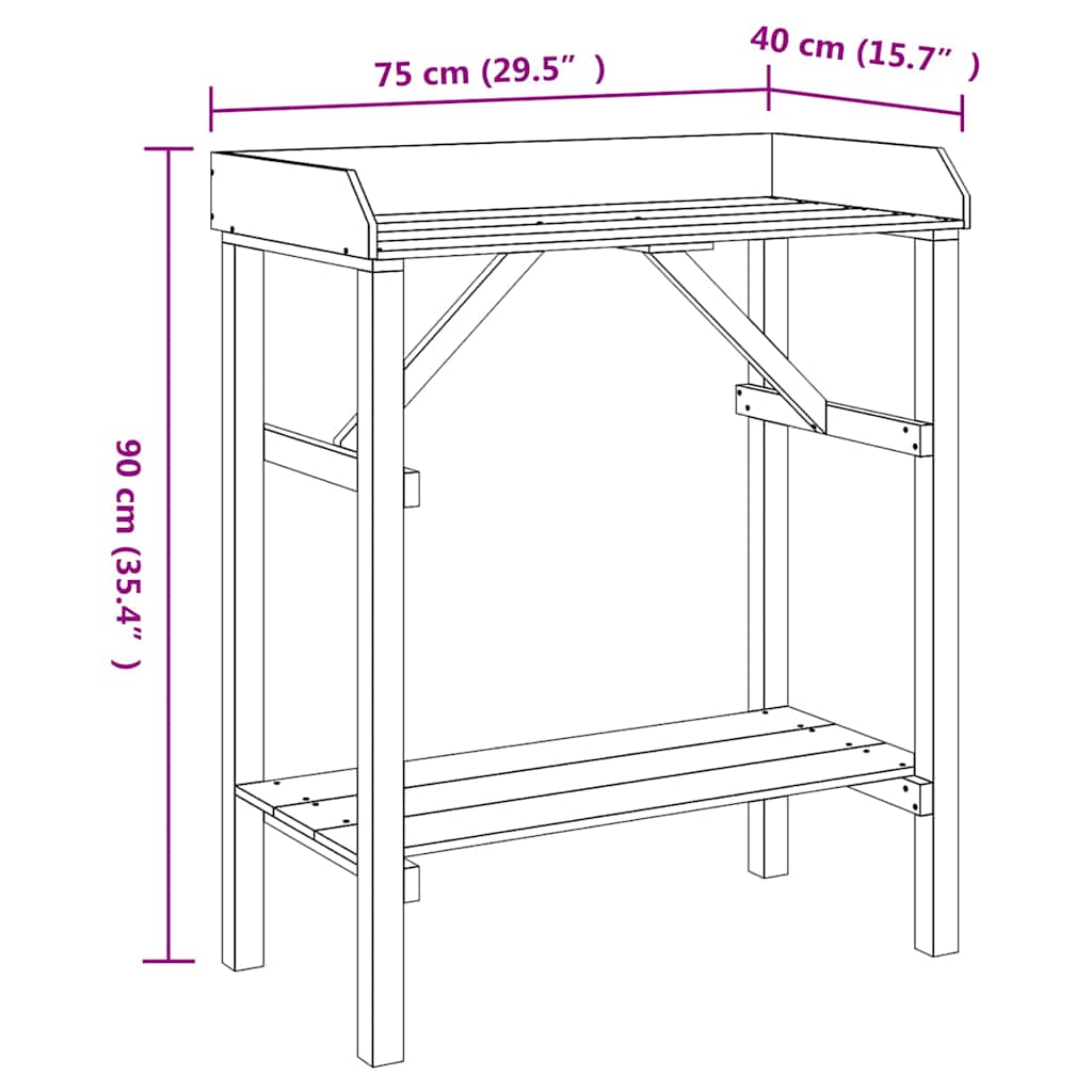 Plantebord med hylle Brun 75 x 40 x 90 cm Massiv furu
