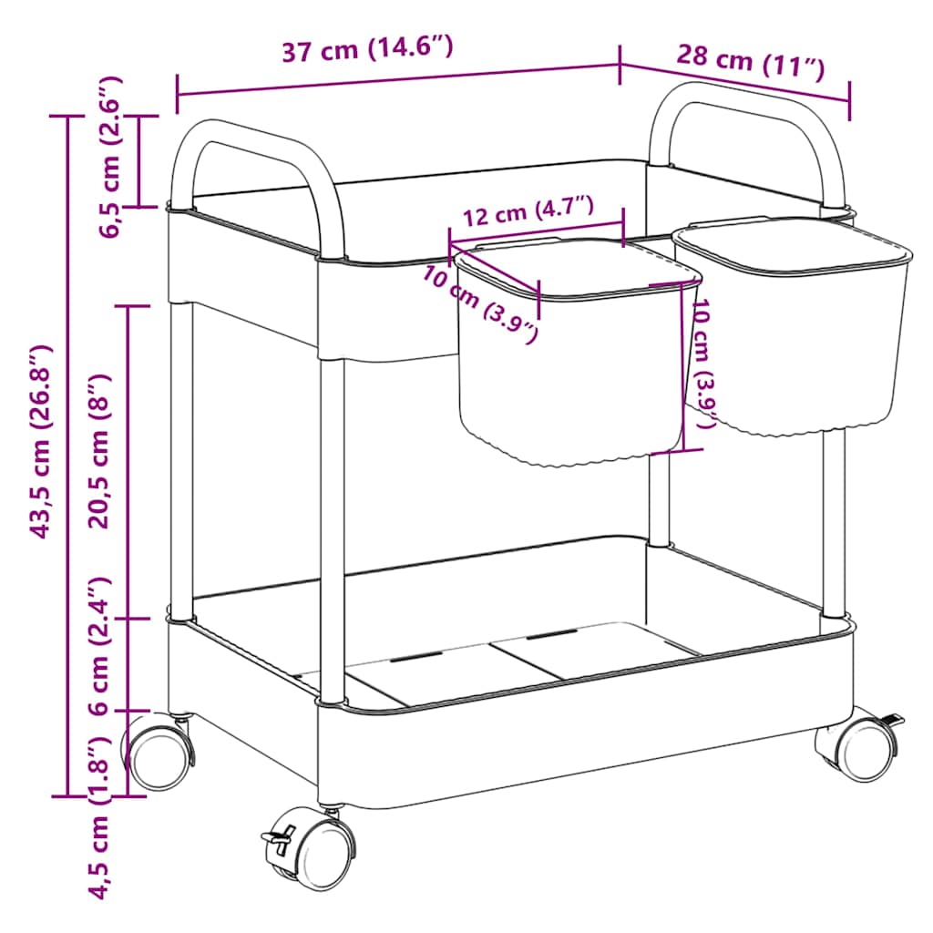 Oppbevaringsvogn 2-lags gjennomsiktig 37x28x43,5 cm akryl