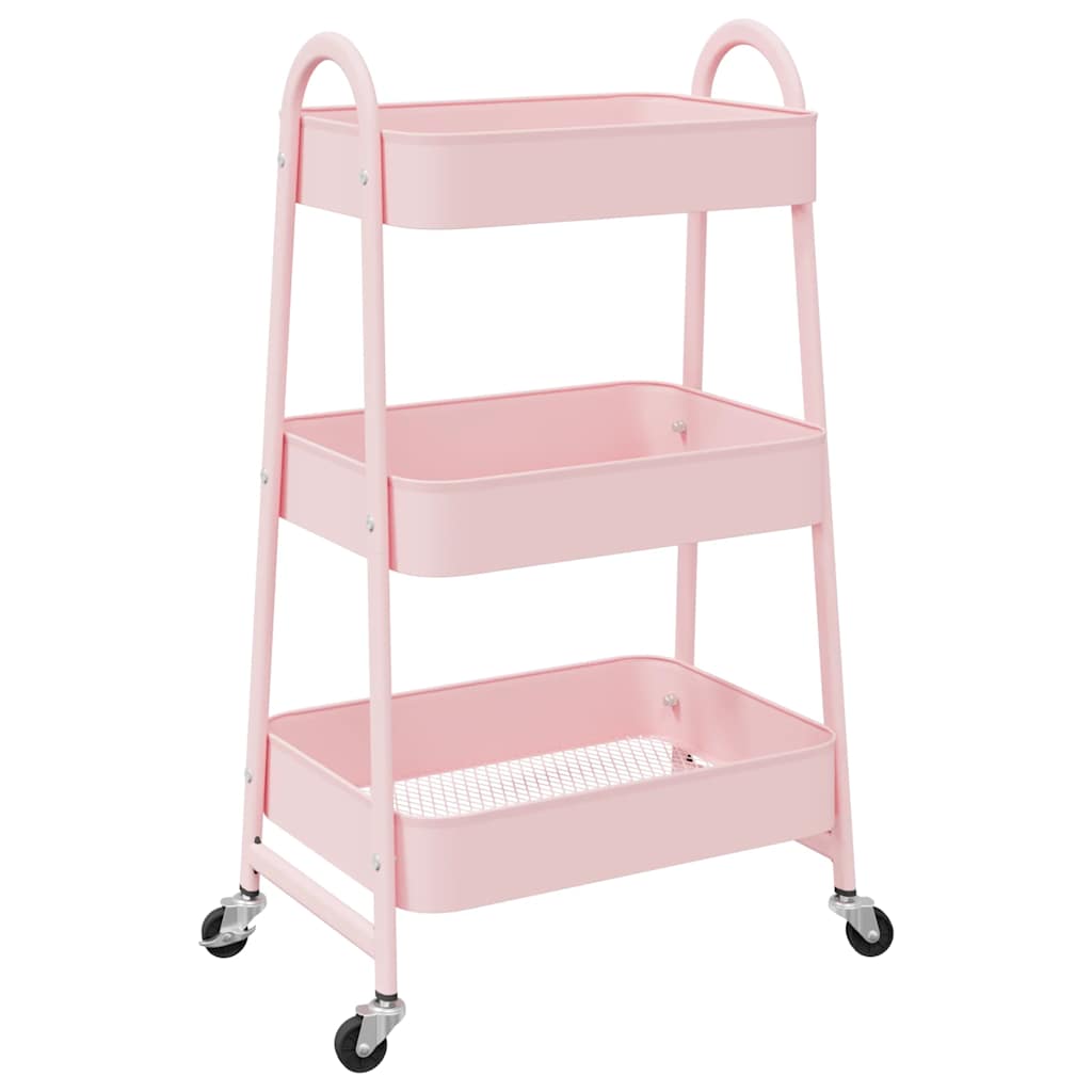 Oppbevaringsvogn 3-etasjers rosa 42x41,5x77 cm stål