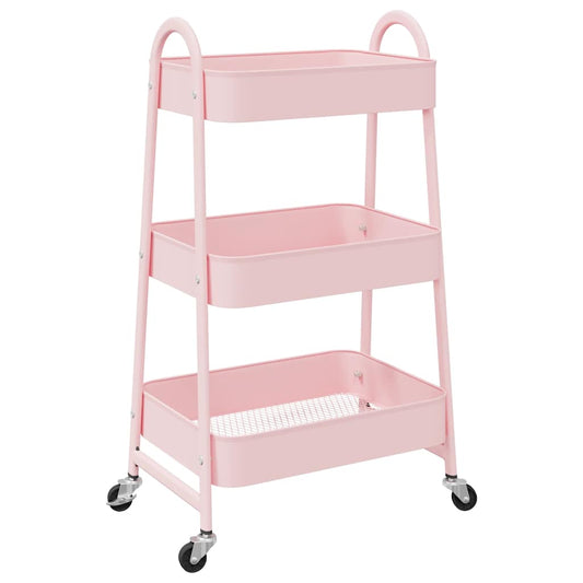 Oppbevaringsvogn 3-etasjers rosa 42x41,5x77 cm stål