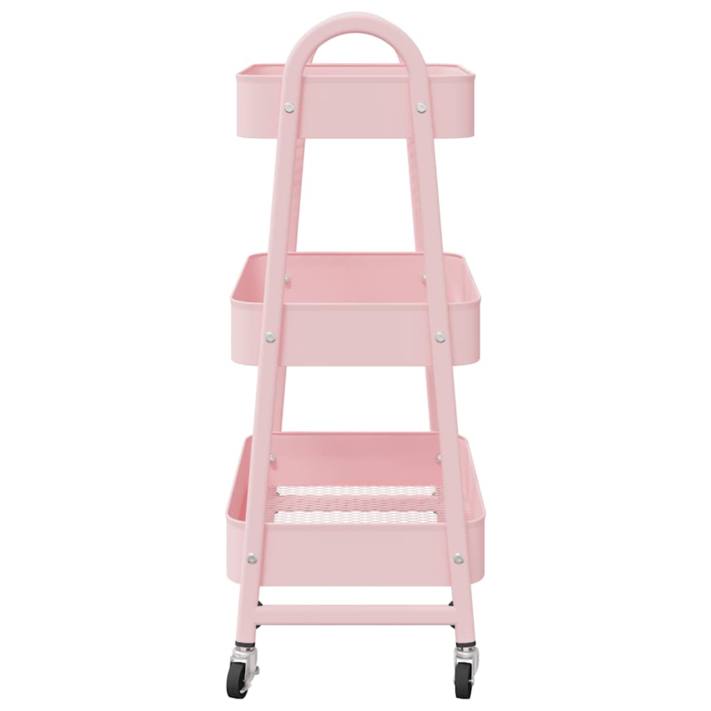 Oppbevaringsvogn 3-etasjers rosa 42x41,5x77 cm stål