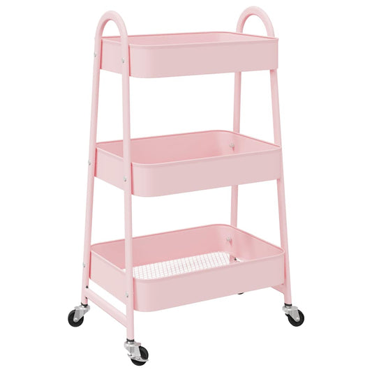 Oppbevaringsvogn 3-etasjers rosa 42x41,5x77 cm stål