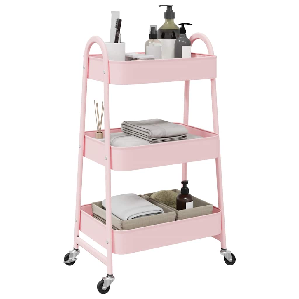 Oppbevaringsvogn 3-etasjers rosa 42x41,5x77 cm stål