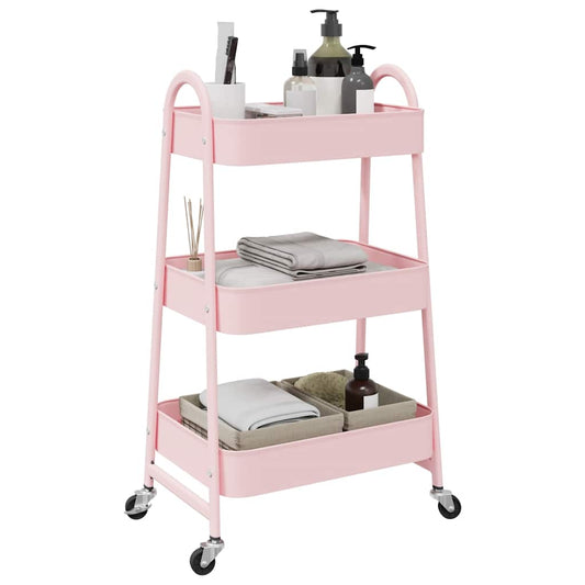 Oppbevaringsvogn 3-etasjers rosa 42x41,5x77 cm stål