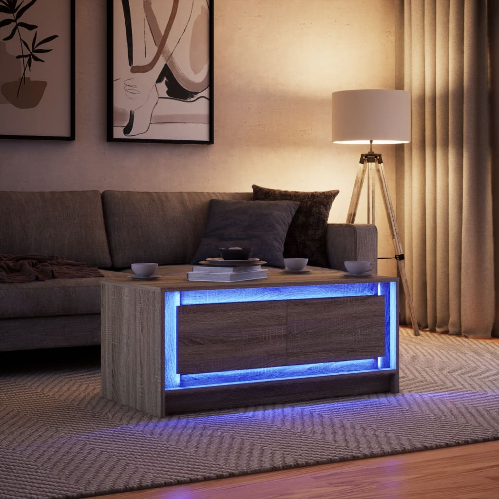 Salongbord med LED-lys sonoma eik konstruert tre