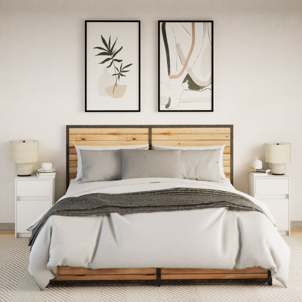 Nattbord med LED 2 stk hvit konstruert tre