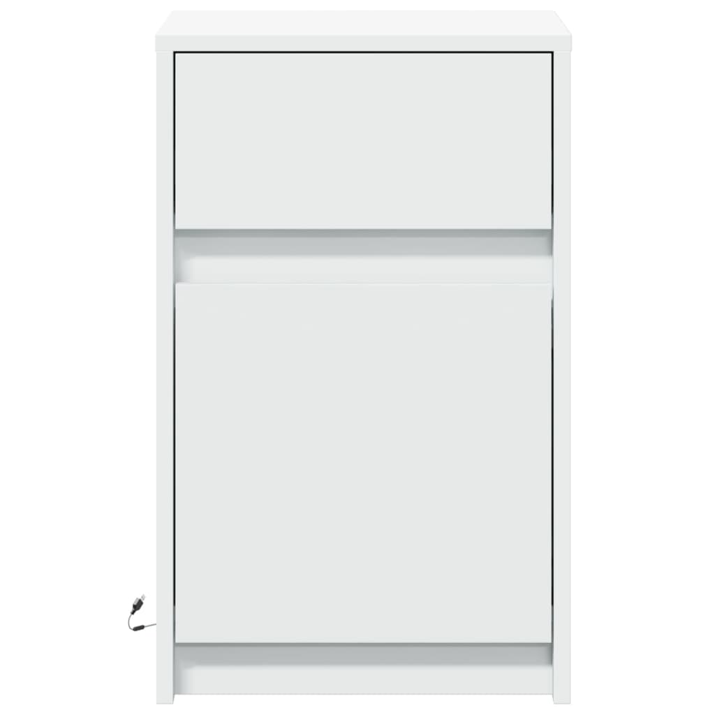 Nattbord med LED 2 stk hvit konstruert tre