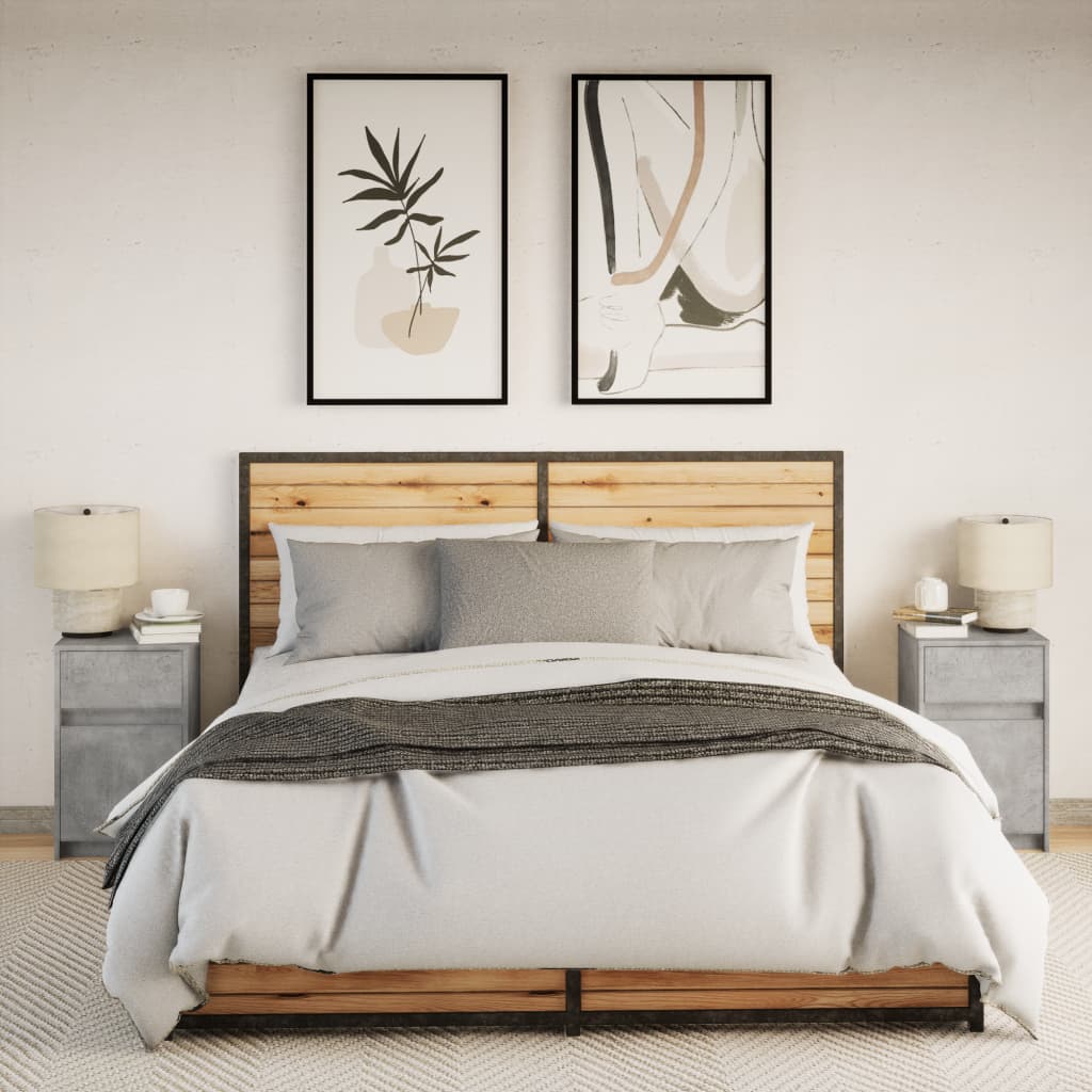 Nattbord med LED 2 stk betonggrå konstruert tre