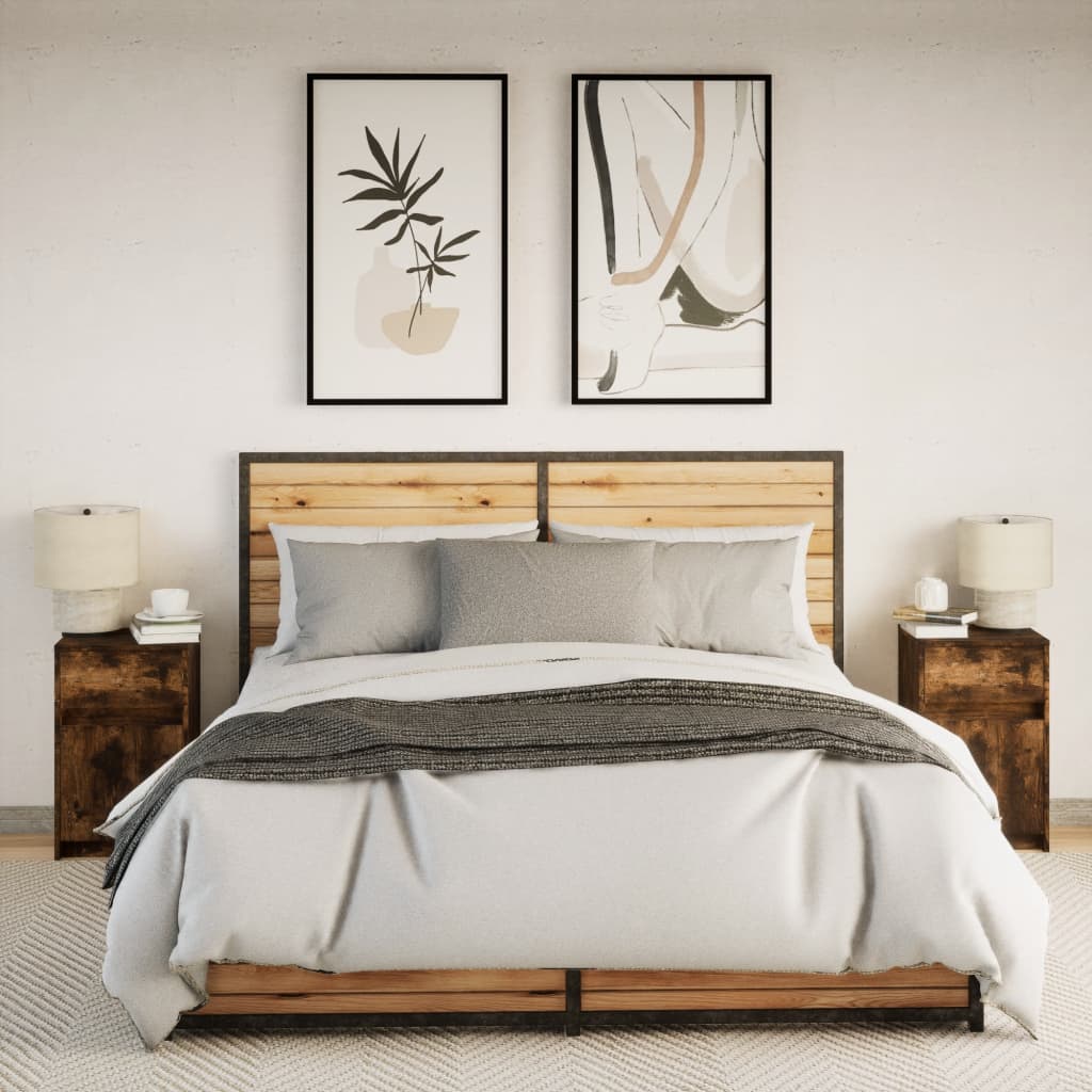 Nattbord med LED 2 stk røkt eik konstruert tre