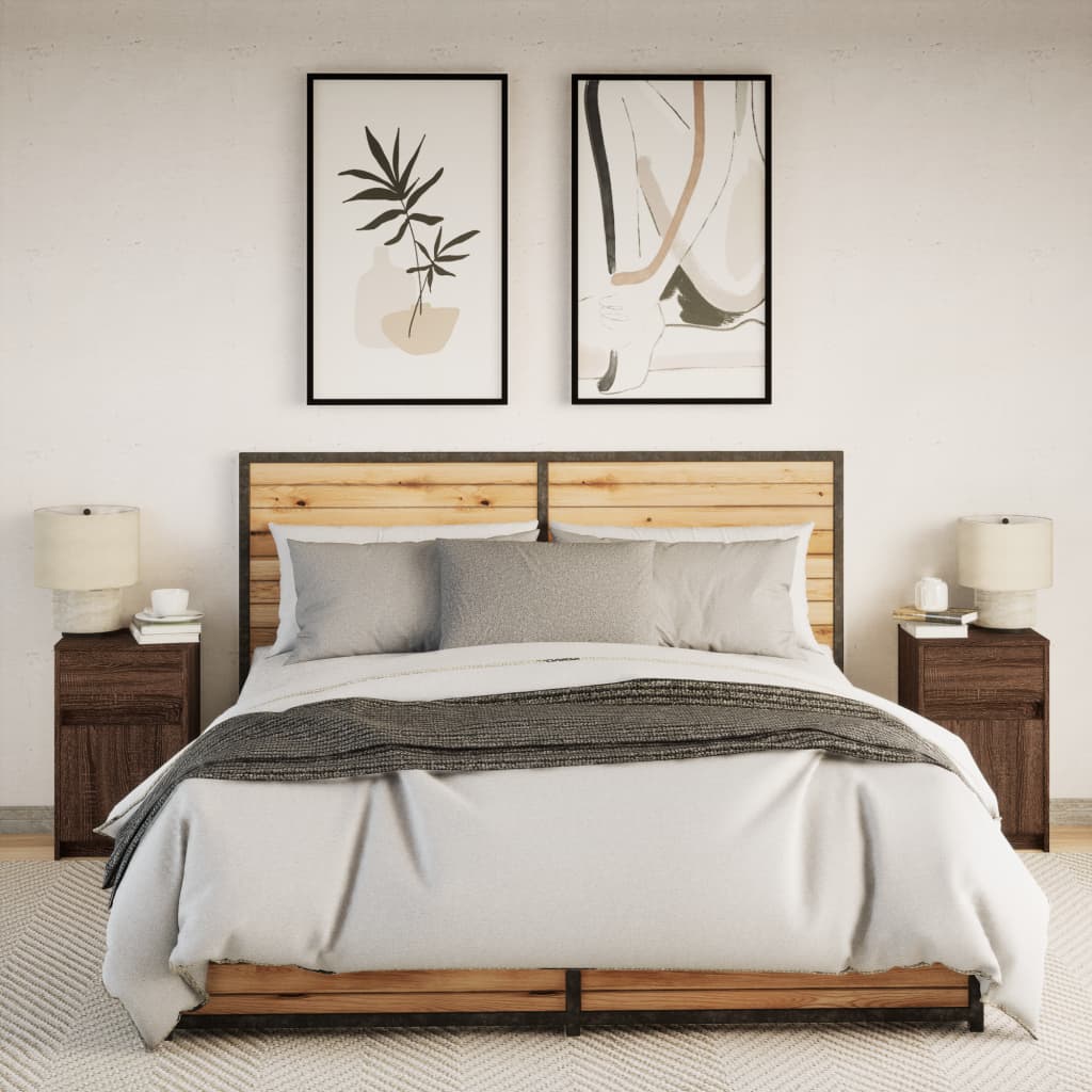 Nattbord med LED 2 stk brun eik konstruert tre