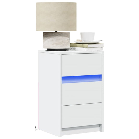 Nattbord med LED hvit konstruert tre