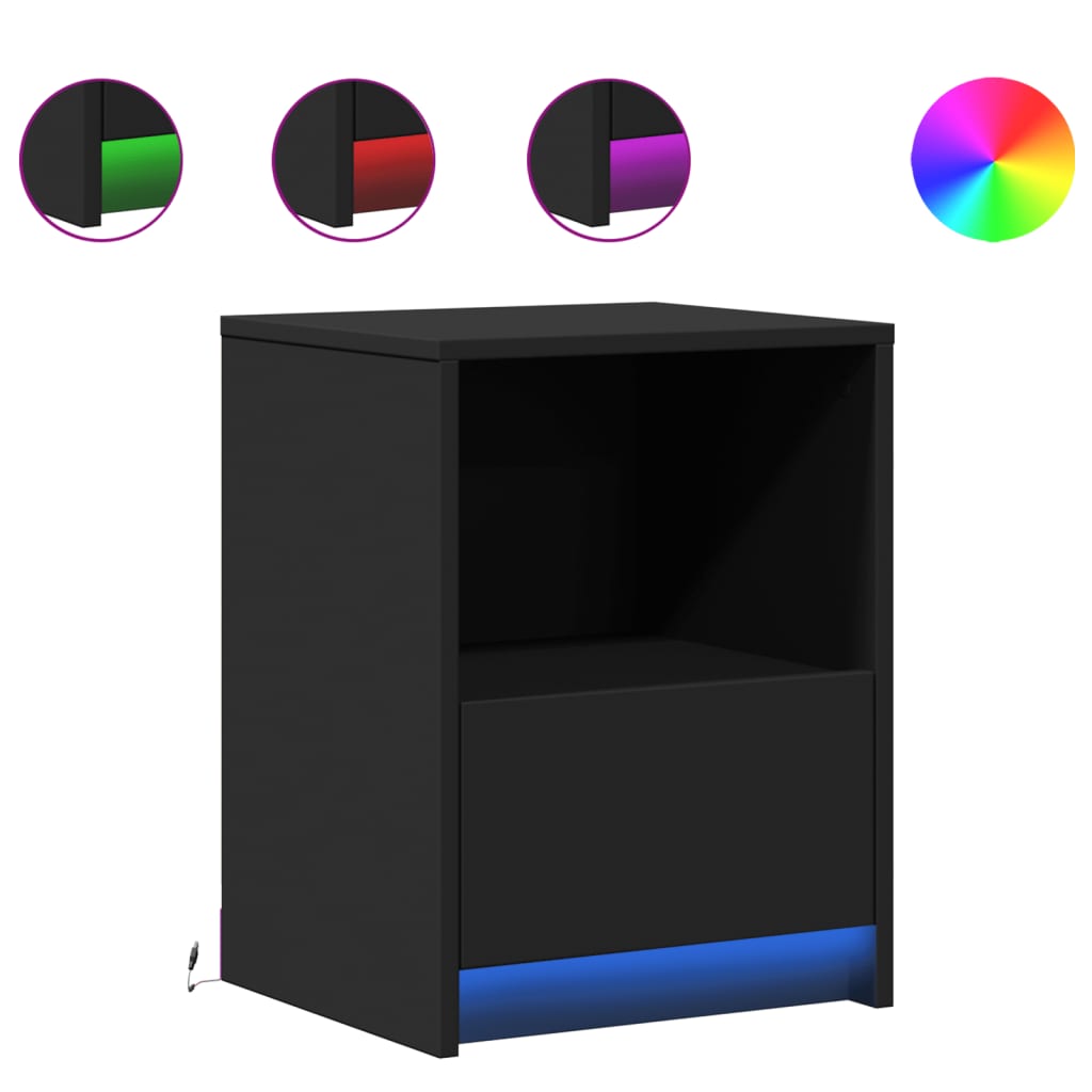 Nattbord med LED 2 stk svart konstruert tre