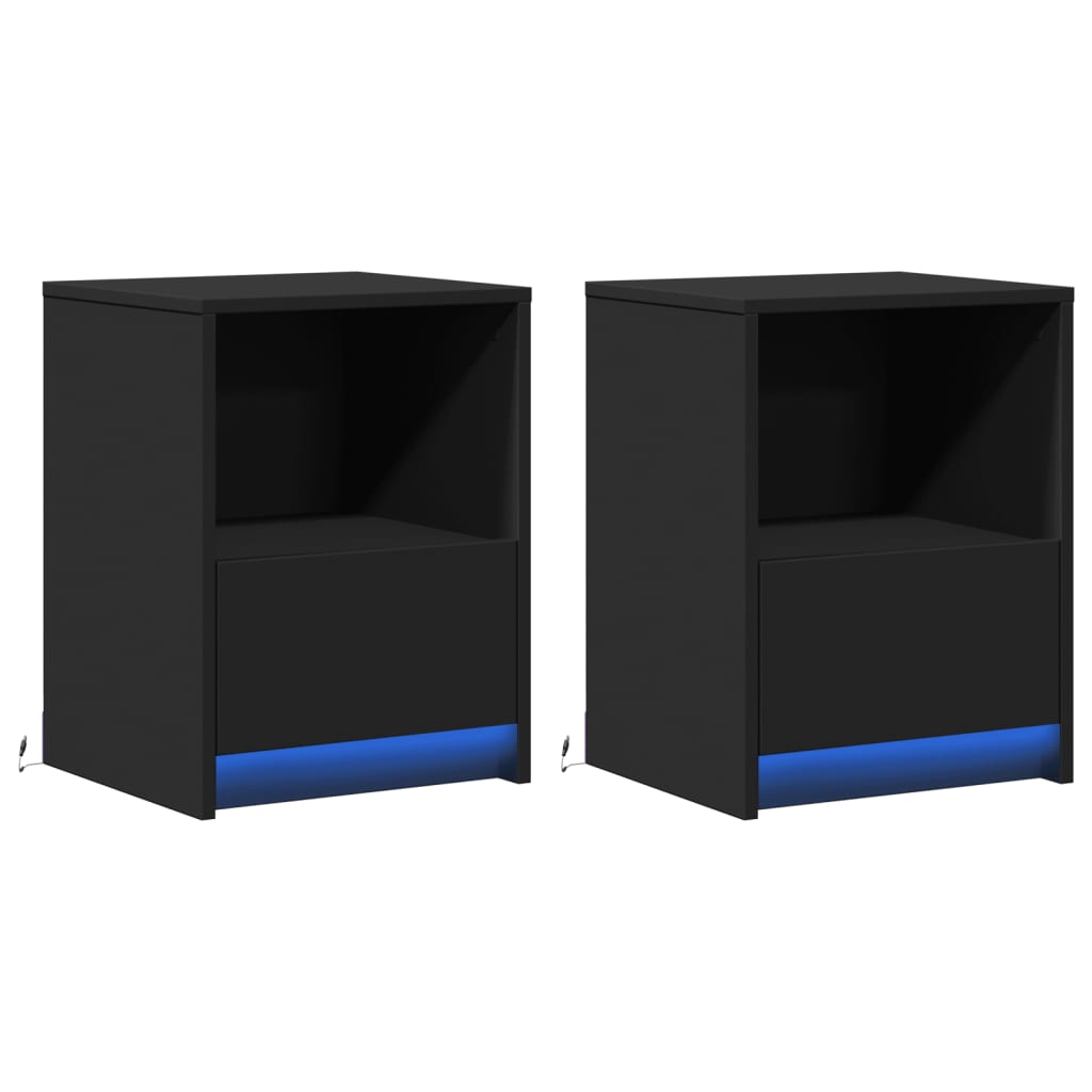 Nattbord med LED 2 stk svart konstruert tre