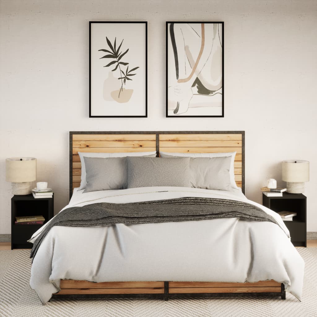 Nattbord med LED 2 stk svart konstruert tre