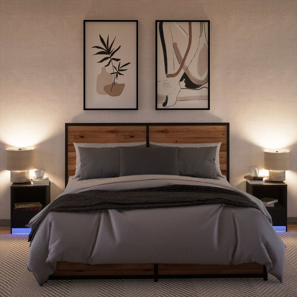 Nattbord med LED 2 stk svart konstruert tre