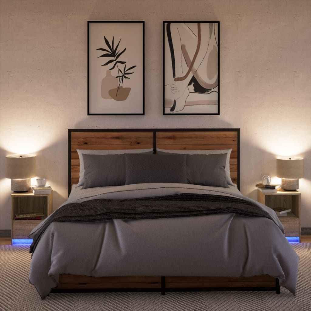 Nattbord med LED 2 stk sonoma eik konstruert tre