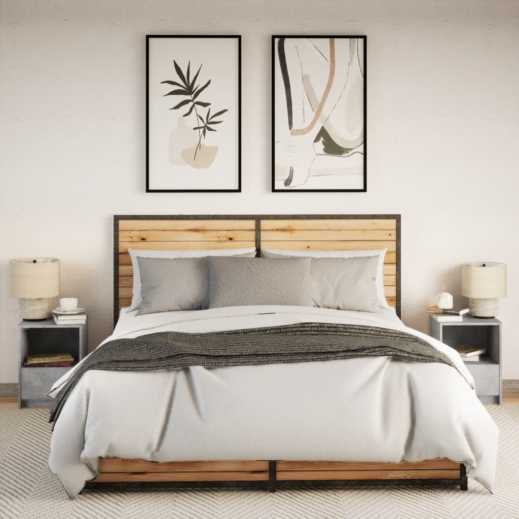 Nattbord med LED 2 stk betonggrå konstruert tre