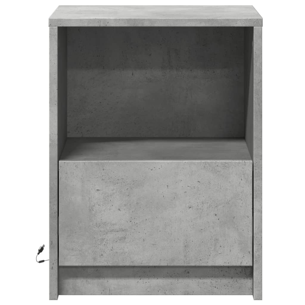 Nattbord med LED 2 stk betonggrå konstruert tre