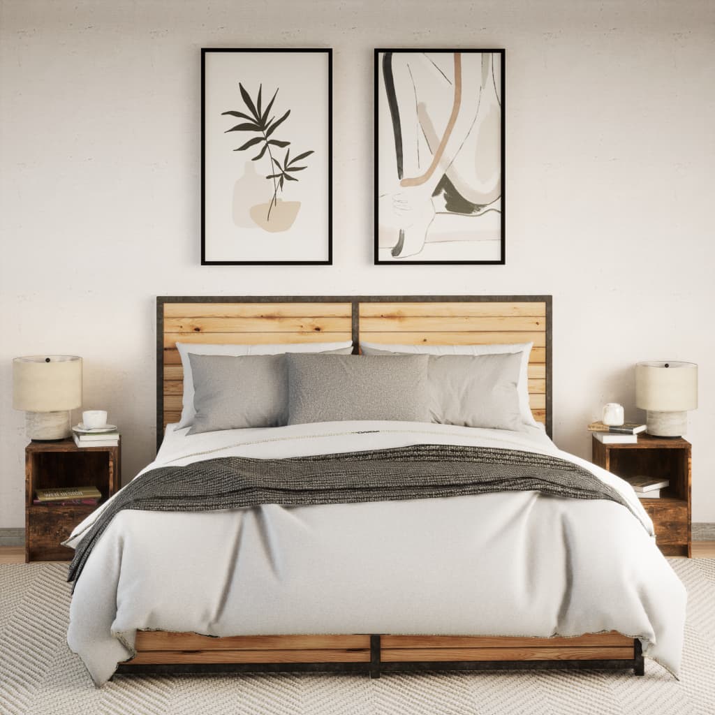 Nattbord med LED 2 stk røkt eik konstruert tre