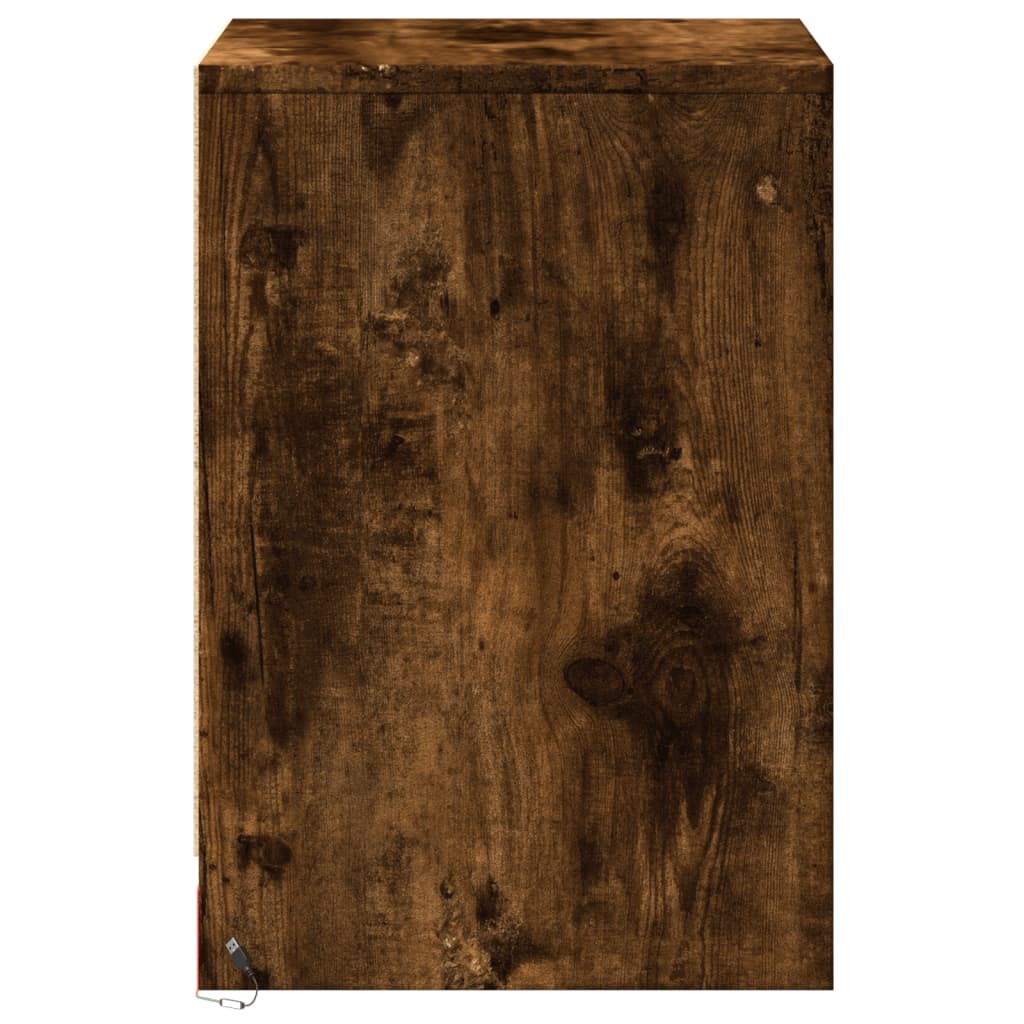 Nattbord med LED 2 stk røkt eik konstruert tre