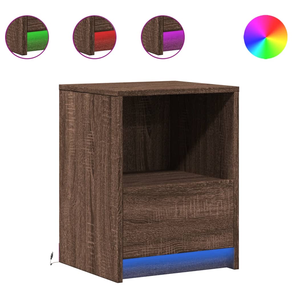 Nattbord med LED brun eik konstruert tre